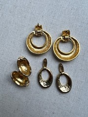 Lot of 3 Vintage White and Gold Enamel Earrings 1980s-90s (No backs)