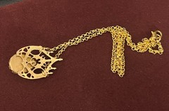 Victorian Revival Necklace Gothic Filigree Red Czech Glass Pendant