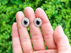 1Ct Basaltic Sapphire and 1.50Ct Diamond 18k White Gold Cluster Earrings