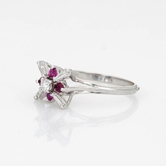 Diamond Ruby Star Ring Vintage 18k White Gold Estate Fine Cocktail Jewelry 6.25