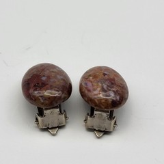 Beautiful vintage petrified wood natural stone clip earrings