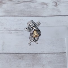 Vintage 1995 Silver/Gold Tone Pewter Angel Playing Horn Brooch / Pin – Signed DM