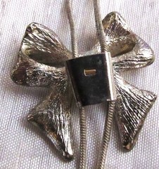 Vintage Clear Rhinestone & Silver Bow Shape Pendant on Lariat / Bolo Necklace