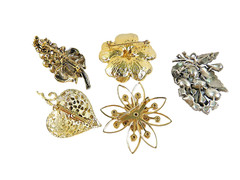 Lot of 5 Rhinestone Pins Some Vintage Unbranded