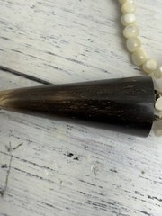 Vintage Tribal Bone Necklace Mother of Pearl Black Horn Statement Beaded 25 in