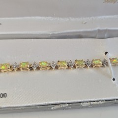 18kt Gold Over Sterling Silver Diamonds & Created Fire Opal Tennis Bracelet 7.5