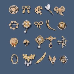 Vintage Gold Pearl Baroque Star Moon Ginkgo Brooch Pin Woman Party Accessories