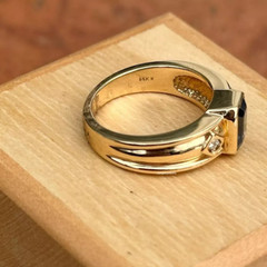 Vintage Style Emerald Medium Blue Sapphire Lab Created Diamond Gold Finish Ring
