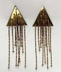4 PIECES VINTAGE BRASS TRIANGLE MULTICHAIN BALL TASSEL 3″ DANGLE EARRINGS D605
