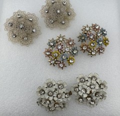 Vtg LOT 3 pr Earrings Clip On Rhinestone Pastel Flower Floral Enamel Plastic