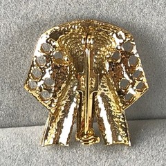 Vintage Elephant Brooch Mid Century Modern Gold Tone Rhinestone Red Eyes Mod Pin