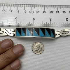 VTG Sterling Silver Turquoise Inlay TR-110 Mexico Hinged Link Bracelet