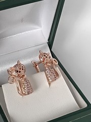 Vintage 1990-s 14 Ct Rolled Gold Cat Zircons Earrings-Hallmarked 585 RG
