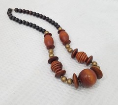 Vintage Circa 1970s Tribal Boho Ethnic Large Chunky Wood Geo Bead Necklace