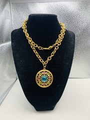 Vintage Gold Tone Pastel Renfaire Medallion Chunky Liz Claiborne 28” Necklace