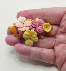 Vintage Celluloid Pansy Flower Brooch and Clip Earrings, 1930s-40s Floral Set.
