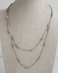 Clear Crystal Bezel Silver Tone Station Opera Length Necklace 36 In