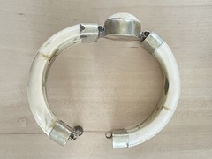 Vintage Inlaid Bone Tribal Hinged Bangle Bracelet Boho Bohemian Jewelry 7 in