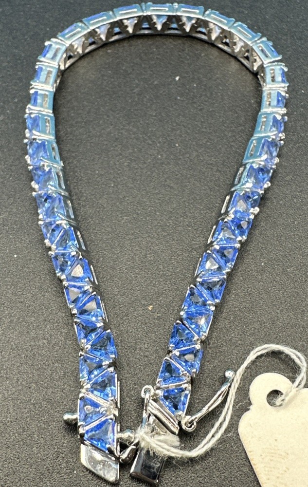 Vintage Suzanne Somers Silver 925 Blue CZ Bracelet 20cm long Thailand