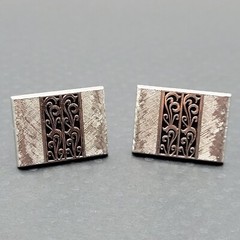SWANK Vintage 1970 to 80s Silver Tone Textured Finish Filigree Center Cufflinks