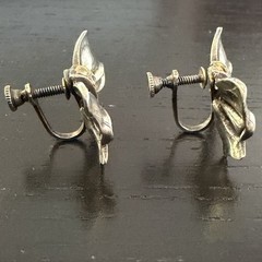 Vintage Sterling Silver Bow Ribbon Screw Back Earrings Rhinestone Accent 6.94g