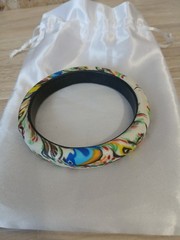Vintage Polymer Clay Bangle Bracelet Multi-colored Statement Couture 8″