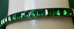 STUNNING ART DECO STERLING GREEN PASTE STONES BANGLE BRACELET 1920s FABULOUS