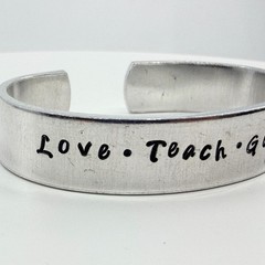 VTG Inspirational Silver Tone “Love Teach Guide Inspire” Engraved Cuff Bracelet