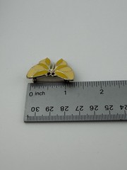 Vintage Pale Gold Tone Yellow Enamel Butterfly Brooch 1.25” 8.2g