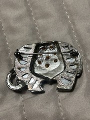 Vintage Resin & Hammered Metal Elephant Brooch Pin Rhinestone Embellished