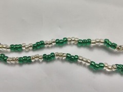 Vtg Hand Beaded Necklace Green Clear Beads Silver Tone Closure Costume Jewelry