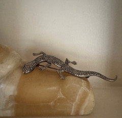 VINTAGE GECKO/LIZARD BROOCH/PIN SILVER 3.75 INCHES MARCASITE