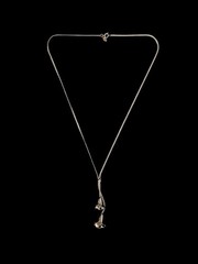 Vtg Avon Calla Lily Flowers Lariat Necklace Y Drop Silver Tone Gold Floral 20″