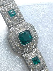 Art Deco Rhinestone Inset Bracelet, Pretium, 1934, Emerald Green Square Stones