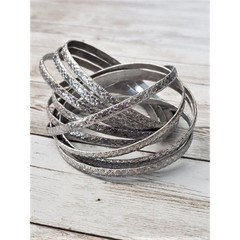 Vintage Bracelets / Bangles – Interlocking Patterned Silver Tone – Statement