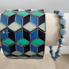 Vtg Lot Of 20 Turquoise Teal Blue Bracelets Cloisonne Metal Beaded Copper Bangle