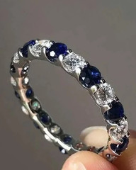 2Ct Round Cut Lab Created Diamond & Sapphire Wedding Band 14K White Gold FN Ring