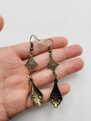 Vintage Style Art Nouveau Gold Tone Long Elegant Teardrop Dangle Hook Earrings