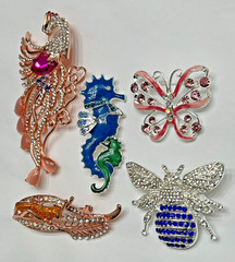 Crystal Rhinestone Bee Butterfly Brooch Pin LOT Bird Peacock Insect Animal Pink
