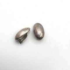 Vintage Silver Tone Oval Dome Clip On Earrings Minimalist Mid Century Style