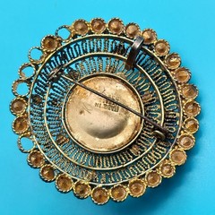 Israel Gilt Silver 935 Filigree Missing Stones Brooch Pendant Vintage
