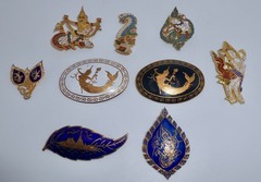 Vintage Thailand SIAM Bronze Gold-tone Niello Brooch Pins Lot of 9 L84