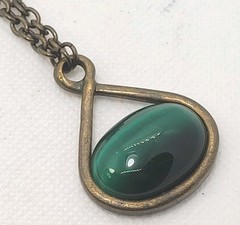 Vintage ICING Brass Chain Necklace 32in With Green Stone Pedant