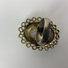 Vintage Brass Tone Chunky Lucite Glitter Crackle Ring One Size Fits All