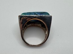 FAUX RAINBOW CALSILICA VINTAGE RING BLUE SIZE 8.25 SILVER TONE