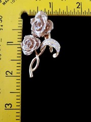 Vintage Gold Tone Tan Enamel Brooch Pin Double Rose Gold Plated