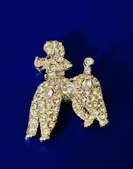Vintage Rhinestone Dog Brooch Pin French Poodle Signed PELL Silver Tone 1950’s