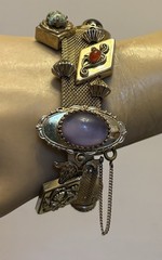 Victorian Revival Bracelet Mesh Jeweled Slide Charms Faux Gems Bold Statement