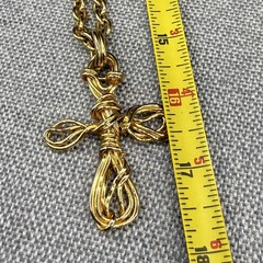 Vintage Necklace Christian Gold Tone Wired Cross Heavy Link Chain 30 Inches