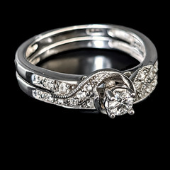 Vintage Ring Set Diamonds 10k White Gold Engagement Ring Wedding Band Retro Gift